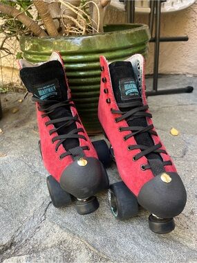 Women’s Red Suede Quad Roller Skates